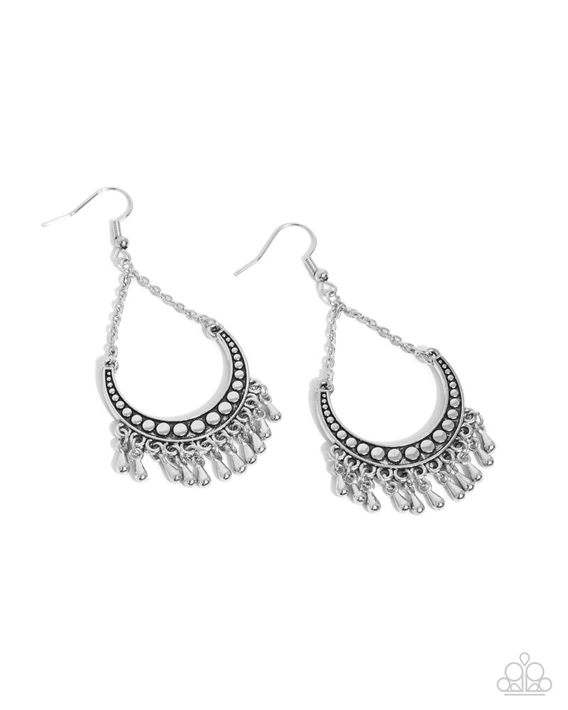 Melodic Moons Silver Earrings - Paparazzi Accessories- lightbox - CarasShop.com - Paparazzi Jewelry by Cara Jewels