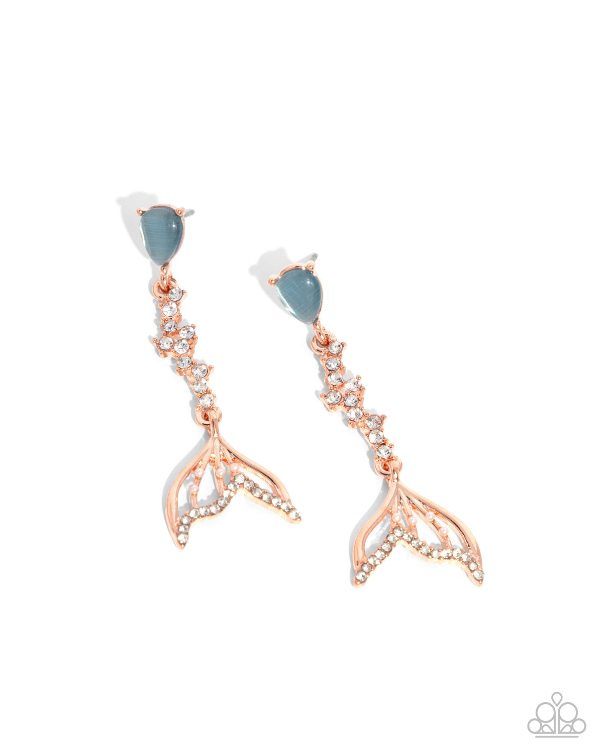 Mermaid Motivation Copper & White Rhinestone Whale Tail Earrings - Paparazzi Accessories- lightbox - CarasShop.com - Paparazzi Jewelry by Cara Jewels