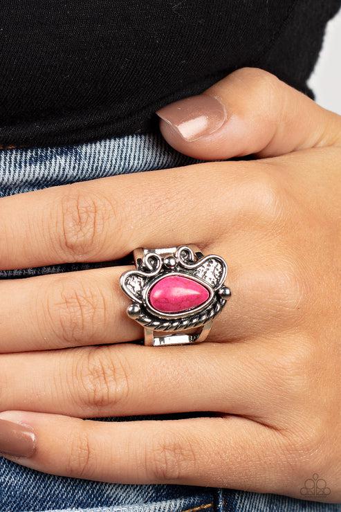 Mesa Meditation Pink Ring - Paparazzi Accessories- on model - CarasShop.com - Paparazzi Jewelry by Cara Jewels