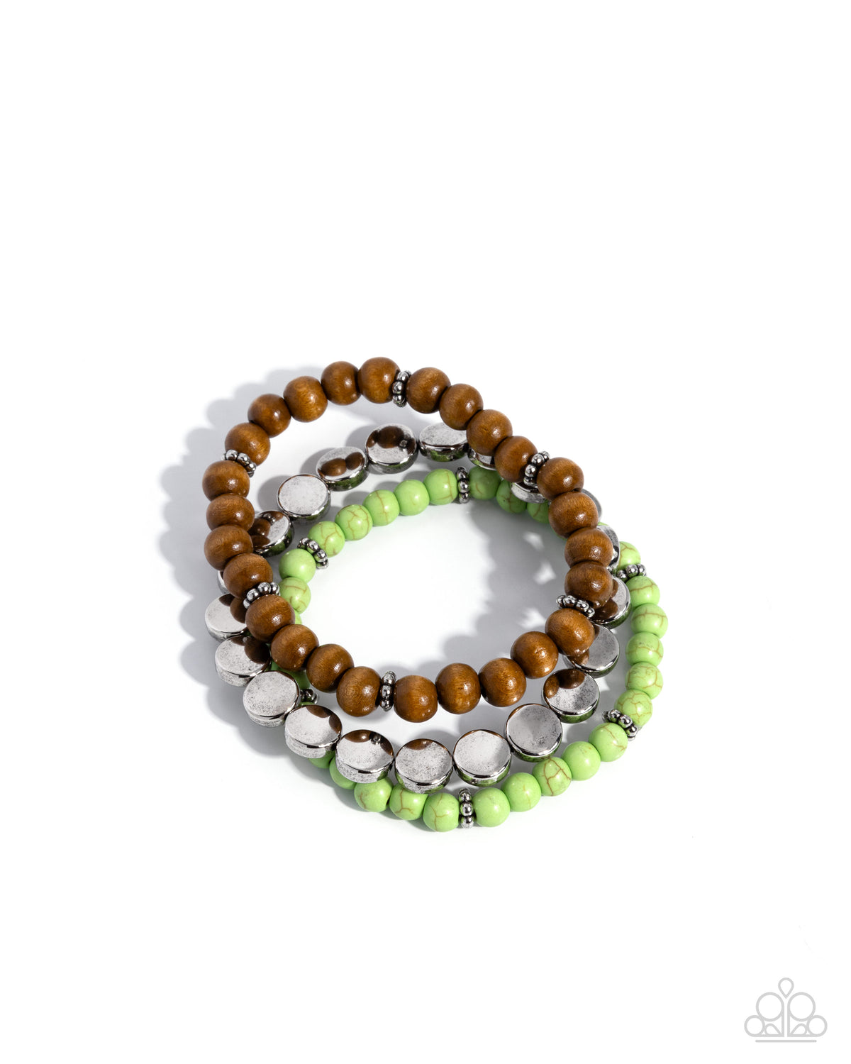 Mesa Moment Green Stone and Brown Wood Bracelet - Paparazzi Accessories- lightbox - CarasShop.com - Paparazzi Jewelry by Cara Jewels