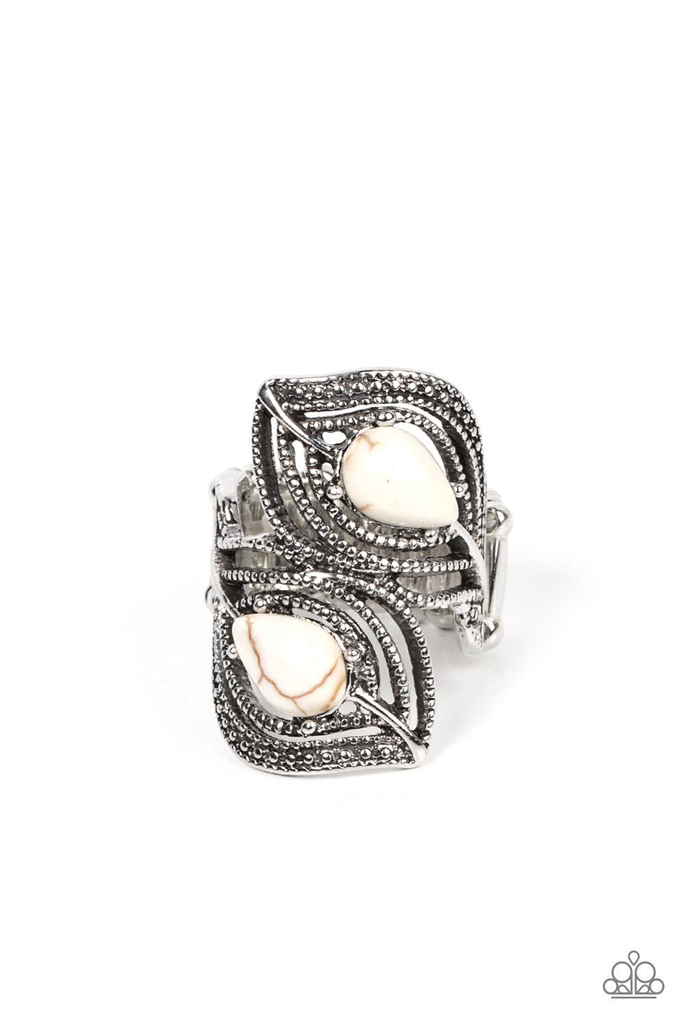 Mesa Mystique White Stone Ring - Paparazzi Accessories- lightbox - CarasShop.com - Paparazzi Jewelry by Cara Jewels