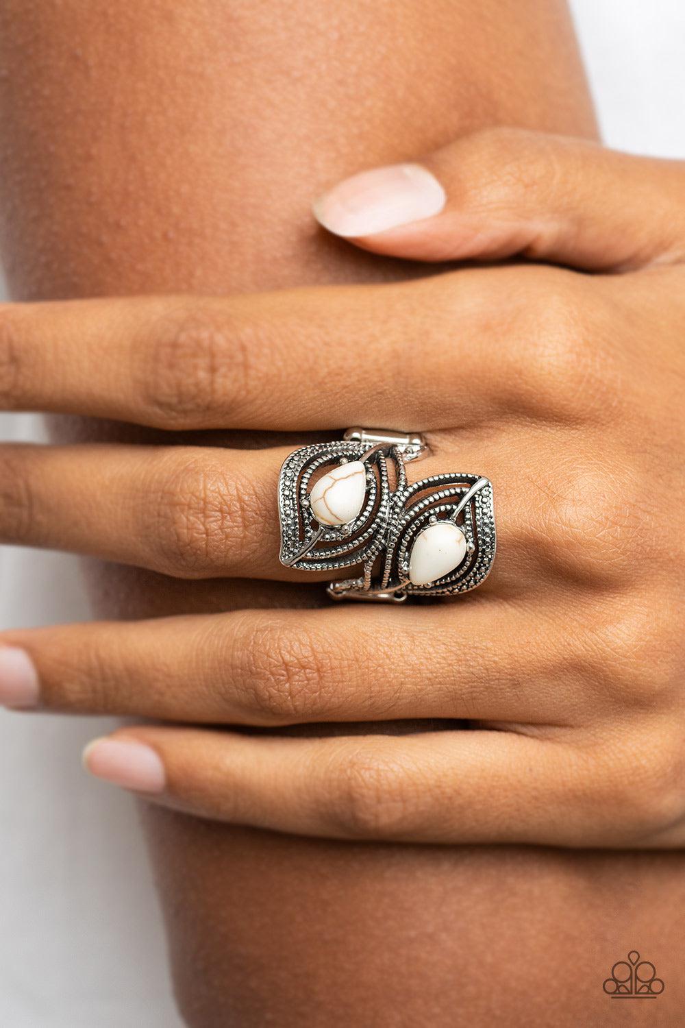 Mesa Mystique White Stone Ring - Paparazzi Accessories- on model - CarasShop.com - Paparazzi Jewelry by Cara Jewels