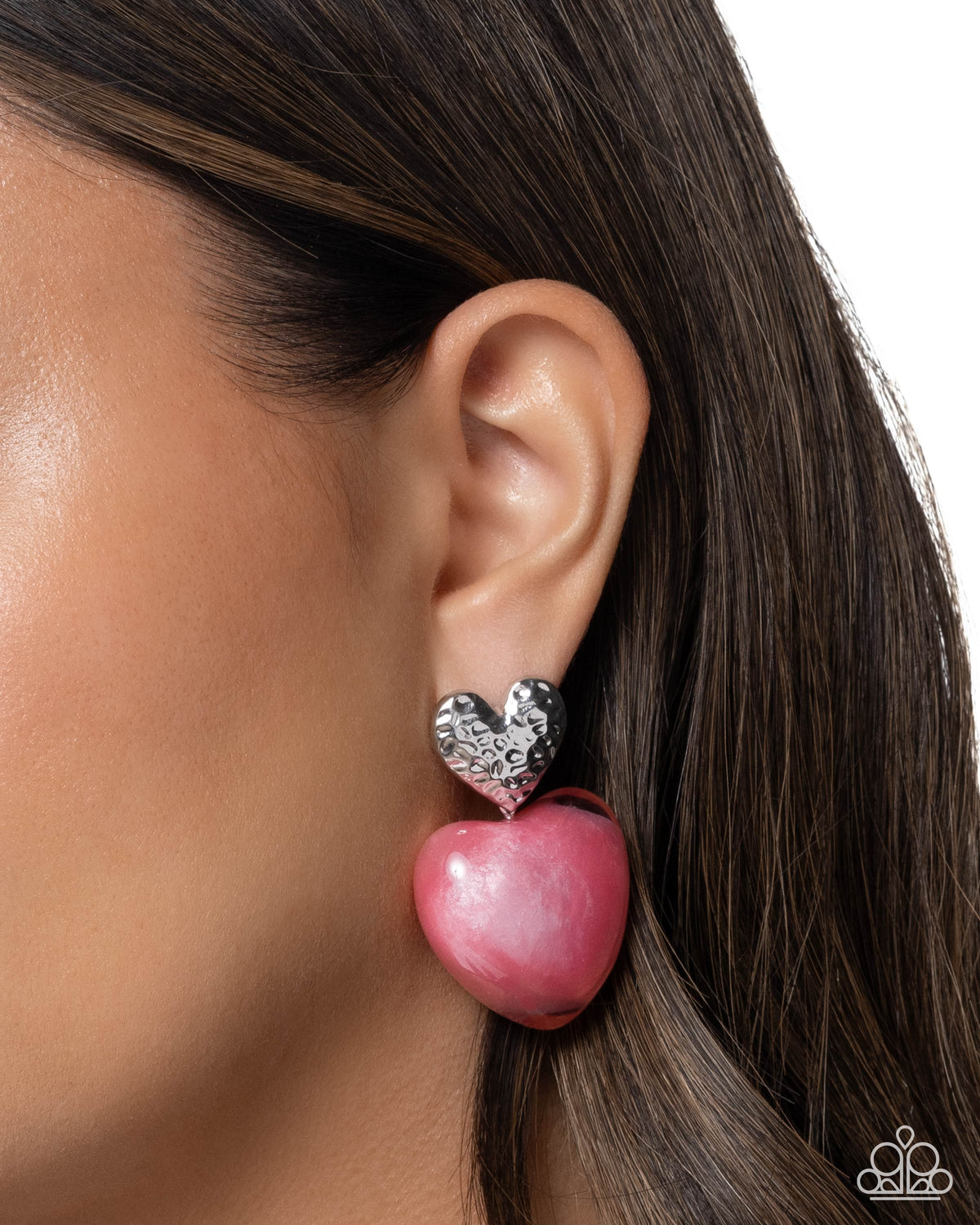 Mesmerizing Melody Pink Heart Earrings - Paparazzi Accessories-on model - CarasShop.com - Paparazzi Jewelry by Cara Jewels