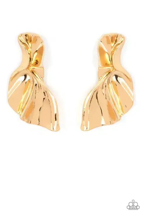 METAL-Physical Mood Gold Earrings - Paparazzi Accessories- lightbox - CarasShop.com - Paparazzi Jewelry by Cara Jewels