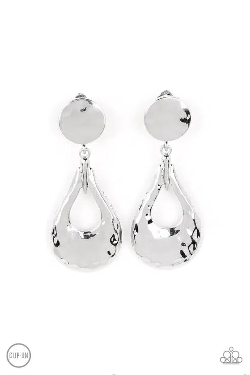 Metallic Magic Silver Clip-on Earrings - Paparazzi Accessories- lightbox - CarasShop.com - Paparazzi Jewelry by Cara Jewels