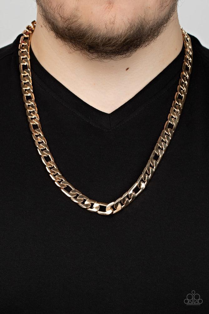 Metro Beau Men's Gold Chain Necklace - Paparazzi Accessories- on model - CarasShop.com - Paparazzi Jewelry by Cara Jewels
