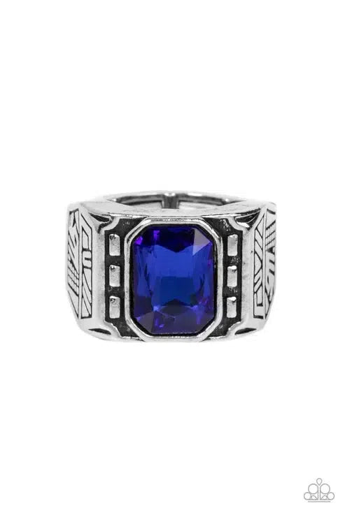 Metro Magnate Blue Ring - Paparazzi Accessories- lightbox - CarasShop.com - Paparazzi Jewelry by Cara Jewels