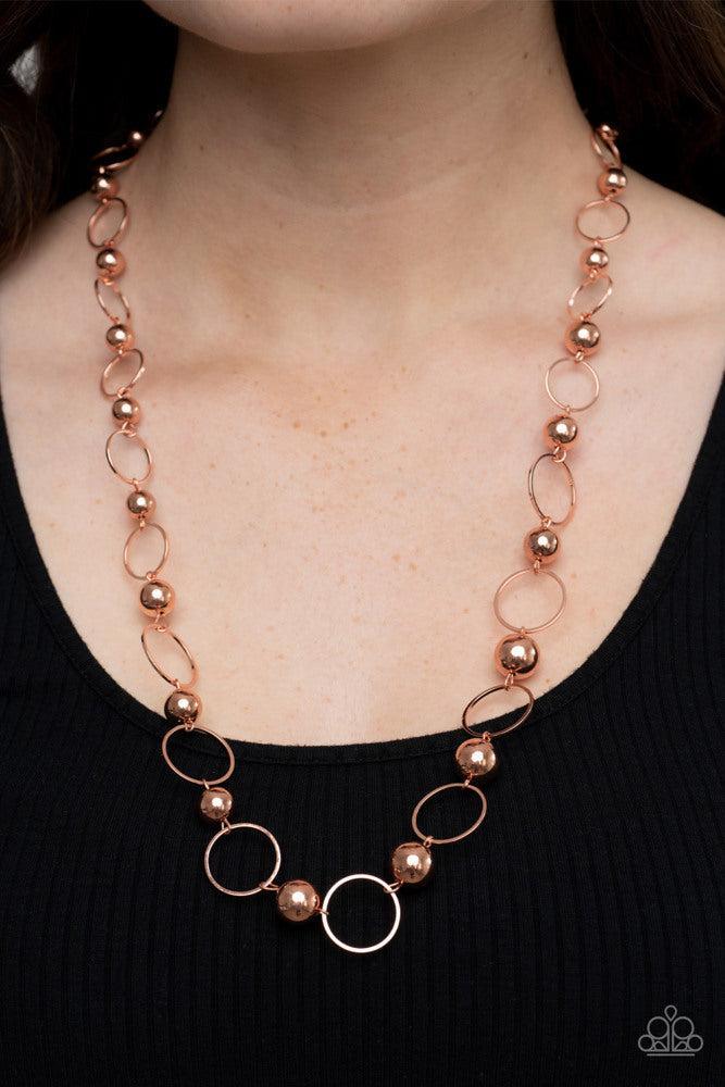 Metro Milestone Copper Necklace - Paparazzi Accessories- on model - CarasShop.com - Paparazzi Jewelry by Cara Jewels