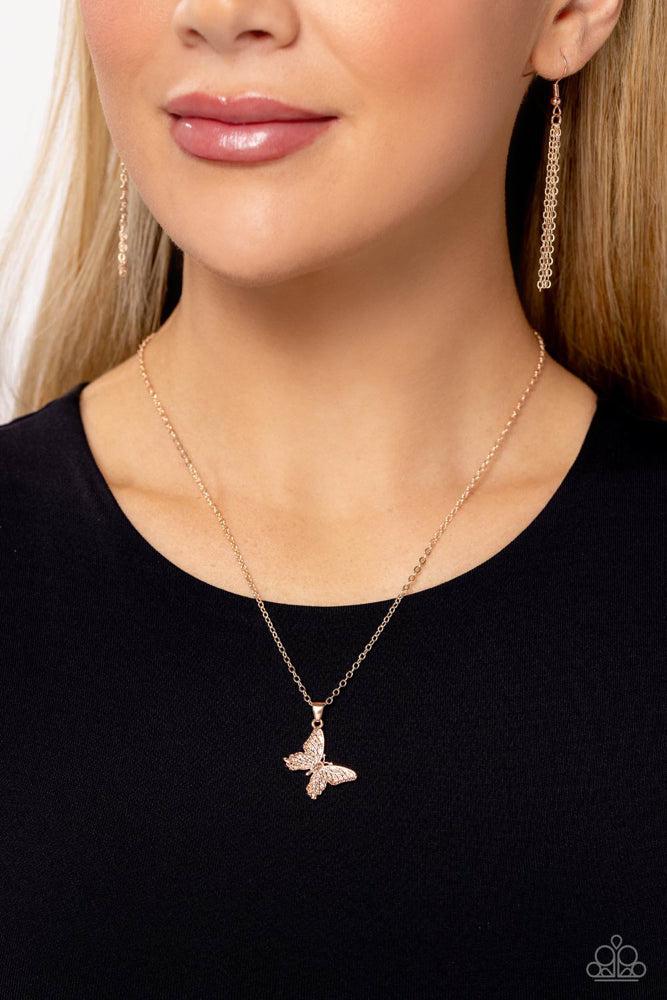 Midair Magic Rose Gold Necklace - Paparazzi Accessories- lightbox - CarasShop.com - Paparazzi Jewelry by Cara Jewels