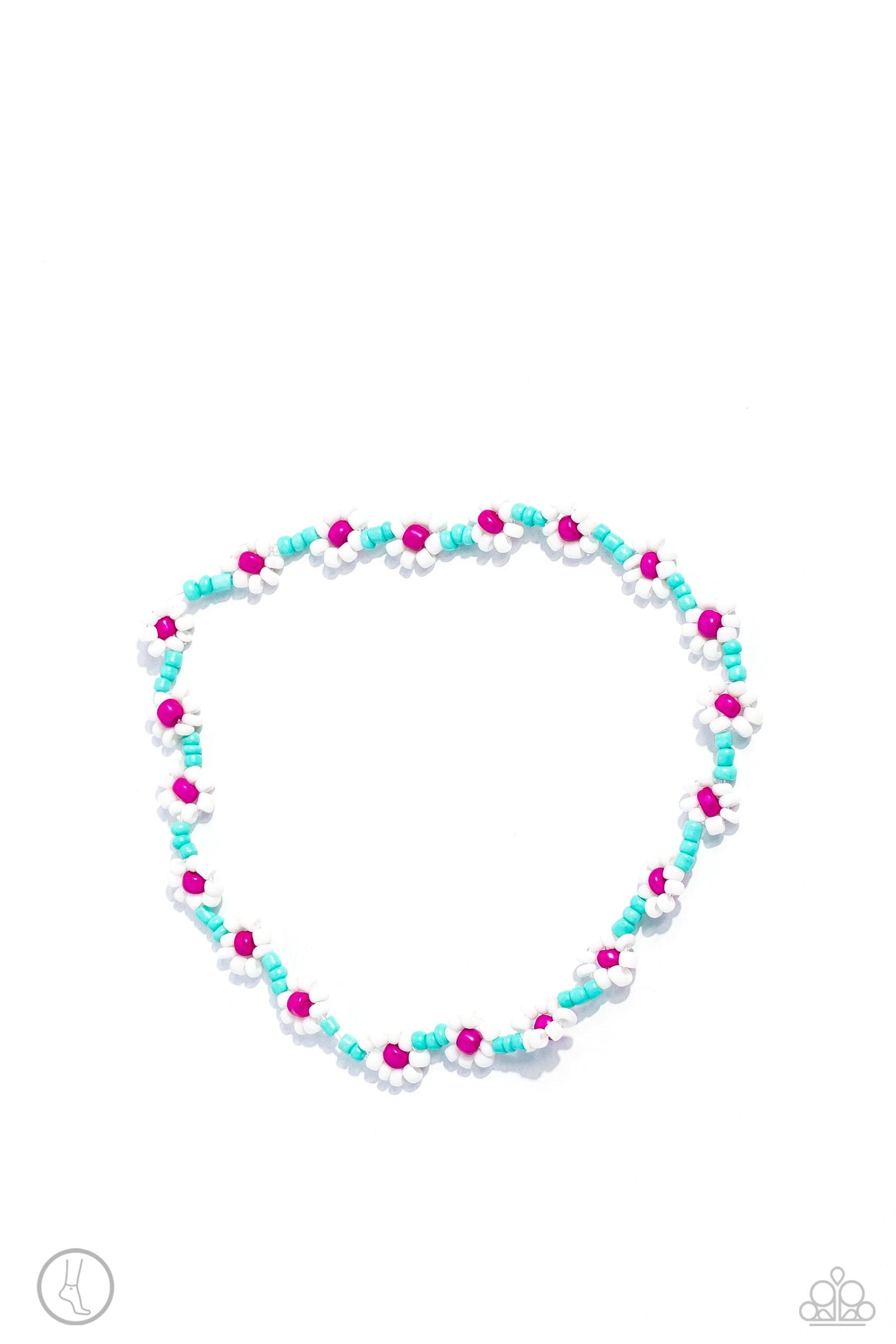 Midsummer Daisy Blue Seed Bead Flower Anklet - Paparazzi Accessories- lightbox - CarasShop.com - Paparazzi Jewelry by Cara Jewels