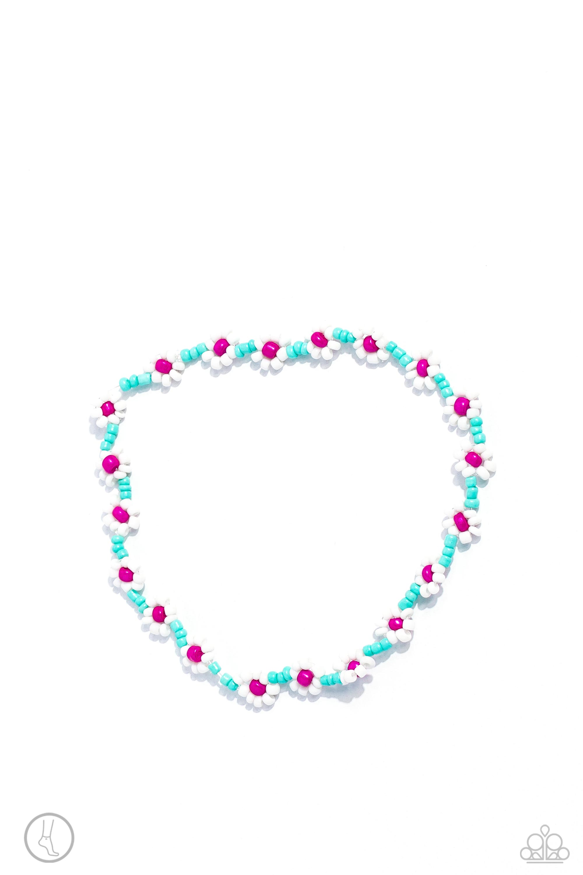 Midsummer Daisy Blue Seed Bead Flower Anklet - Paparazzi Accessories- lightbox - CarasShop.com - Paparazzi Jewelry by Cara Jewels