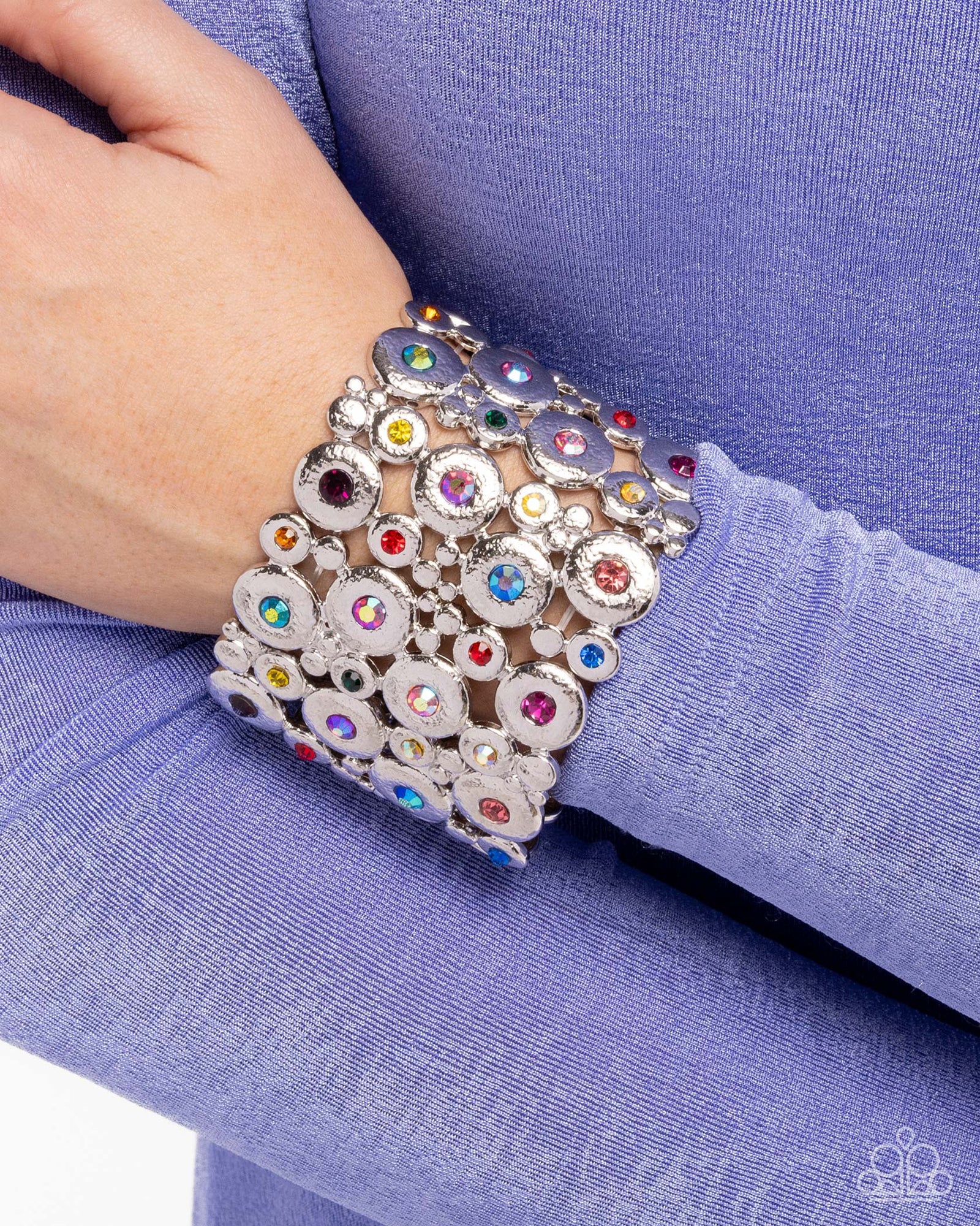 Millennial Medley Multi Rhinestone & Silver Bracelet - Paparazzi Accessories- lightbox - CarasShop.com - Paparazzi Jewelry by Cara Jewels