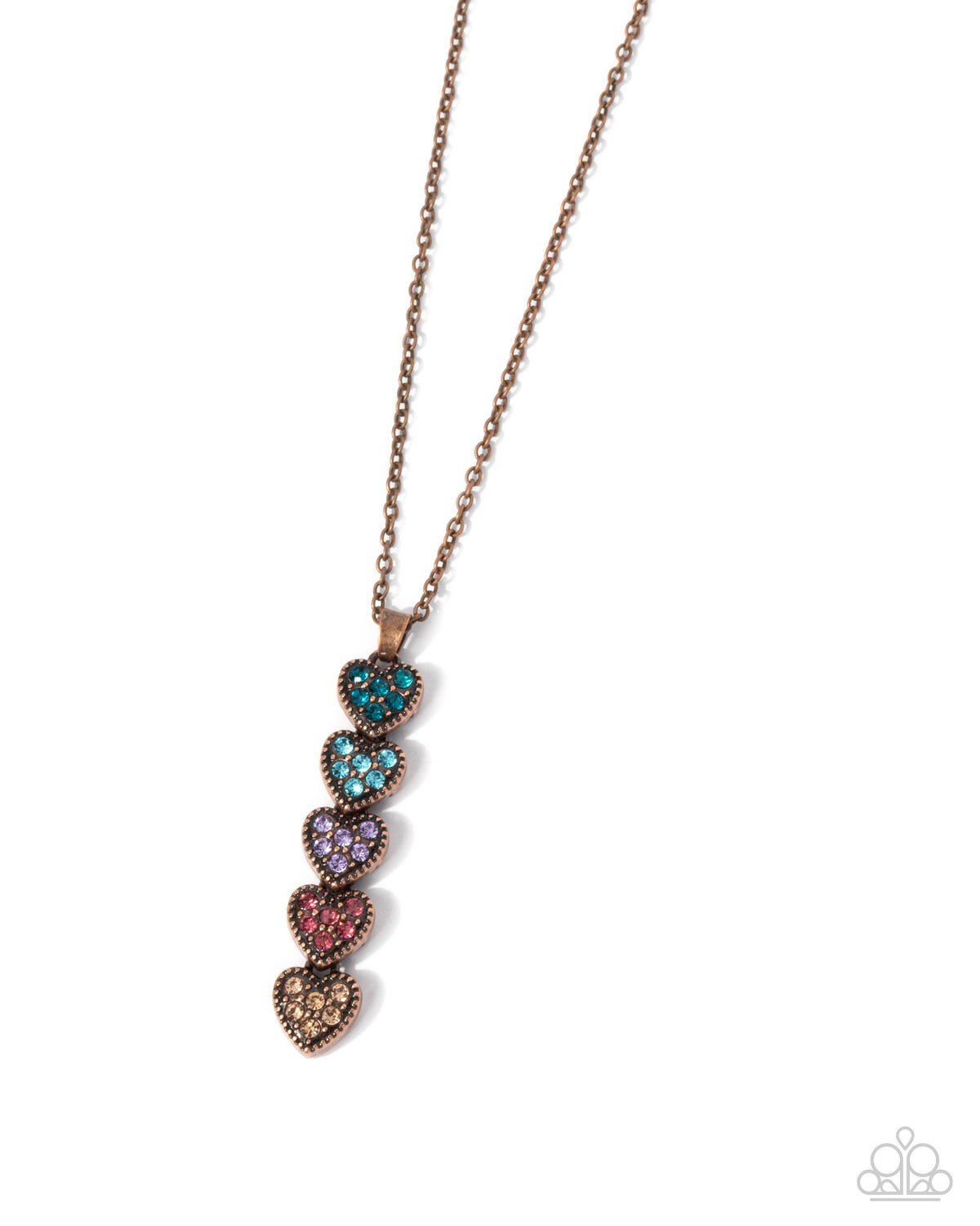 MINE Over Matter Copper & Rhinestone Heart Necklace - Paparazzi Accessories- lightbox - CarasShop.com - Paparazzi Jewelry by Cara Jewels
