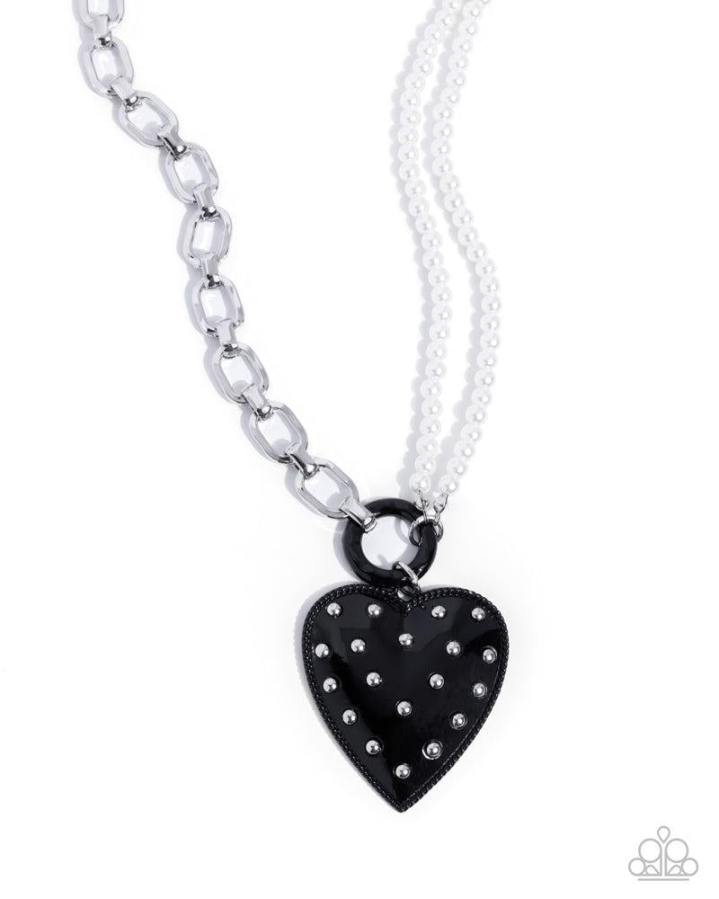 Mismatched Merger Black Heart & White Pearl Necklace - Paparazzi Accessories- lightbox - CarasShop.com - Paparazzi Jewelry by Cara Jewels