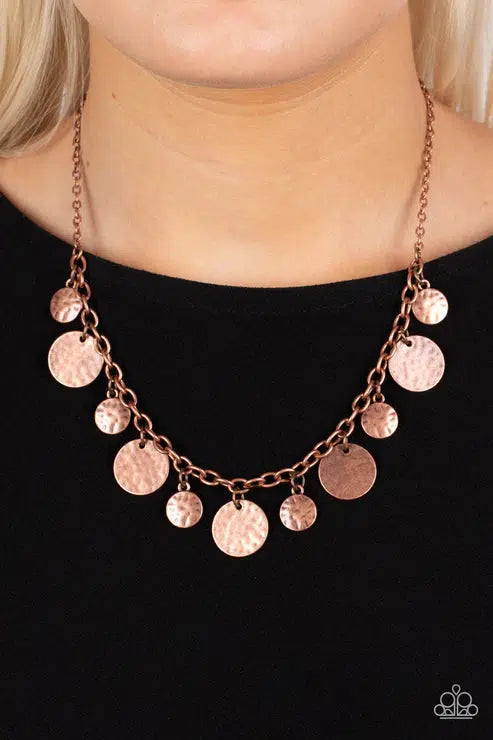 Model Medallions Copper Necklace - Paparazzi Accessories- on model - CarasShop.com - Paparazzi Jewelry by Cara Jewels