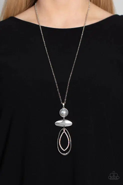 Modern Day Demure Silver Necklace - Paparazzi Accessories- on model - CarasShop.com - Paparazzi Jewelry by Cara Jewels