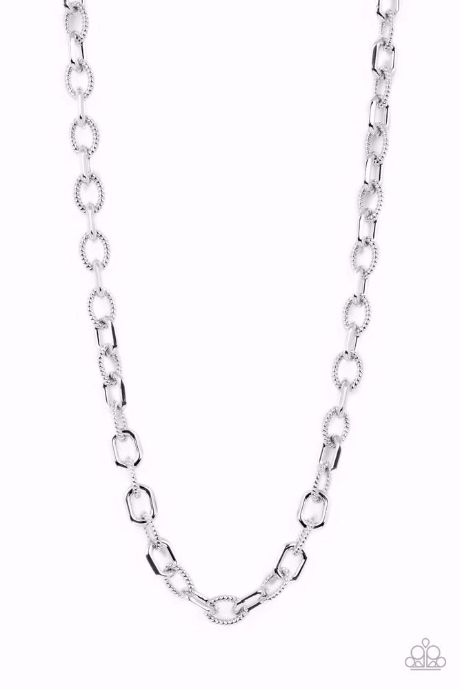 Modern Motorhead Silver Necklace - Paparazzi Accessories- lightbox - CarasShop.com - Paparazzi Jewelry by Cara Jewels