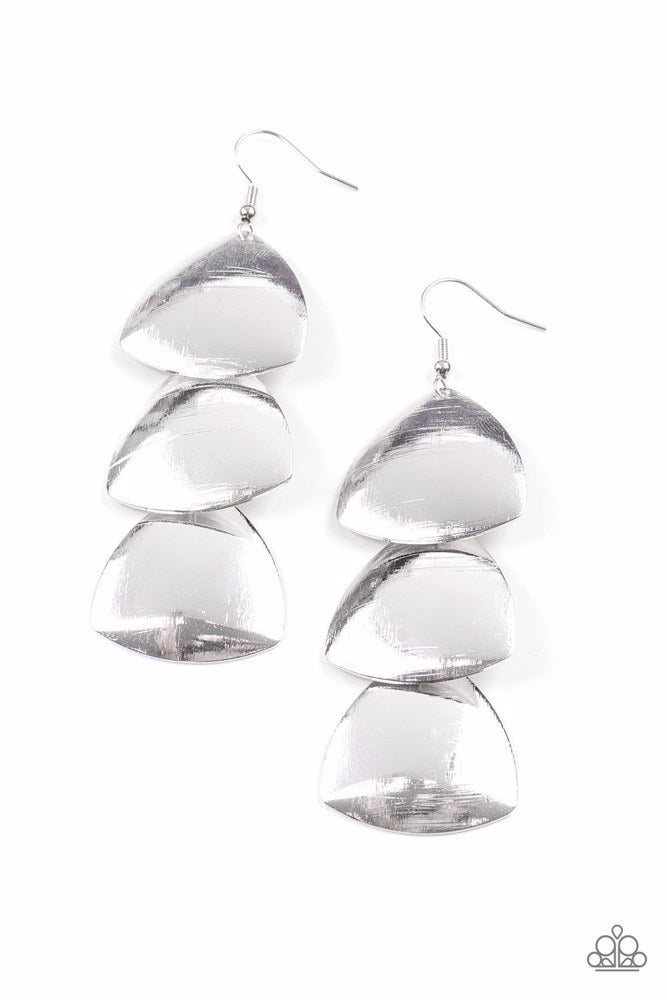Modishly Metallic Silver Earrings - Paparazzi Accessories- lightbox - CarasShop.com - Paparazzi Jewelry by Cara Jewels