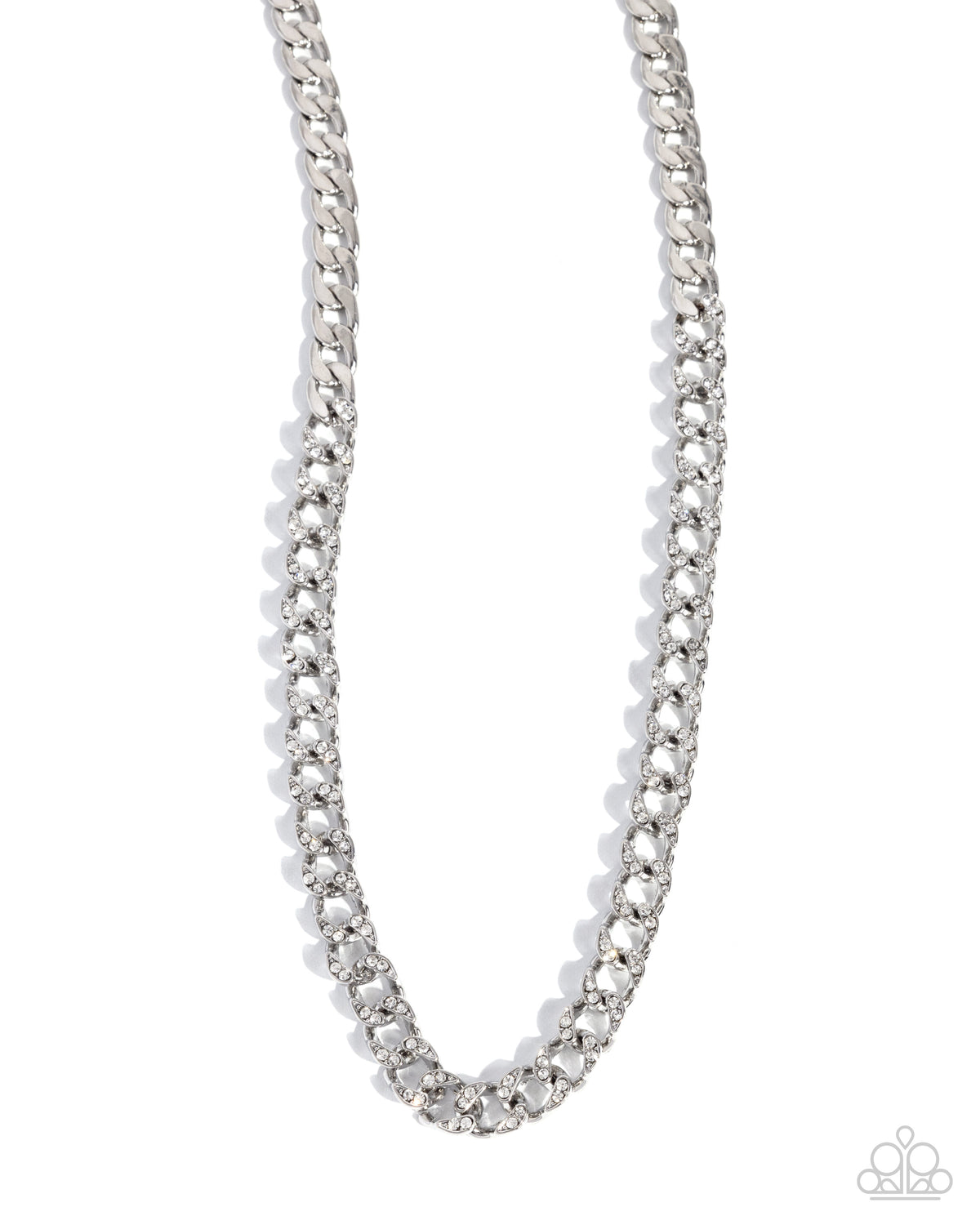 Modular Maven White Rhinestone & Silver Chain Necklace - Paparazzi Accessories- lightbox - CarasShop.com - Paparazzi Jewelry by Cara Jewels