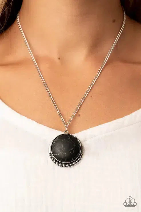 Mojave Moon Black Necklace - Paparazzi Accessories-on model - CarasShop.com - Paparazzi Jewelry by Cara Jewels