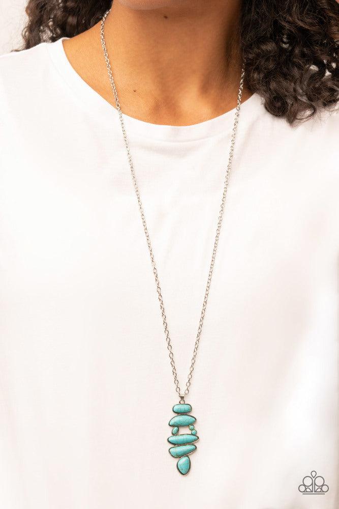 Mojave Mountaineer Blue Necklace - Paparazzi Accessories- on model - CarasShop.com - Paparazzi Jewelry by Cara Jewels