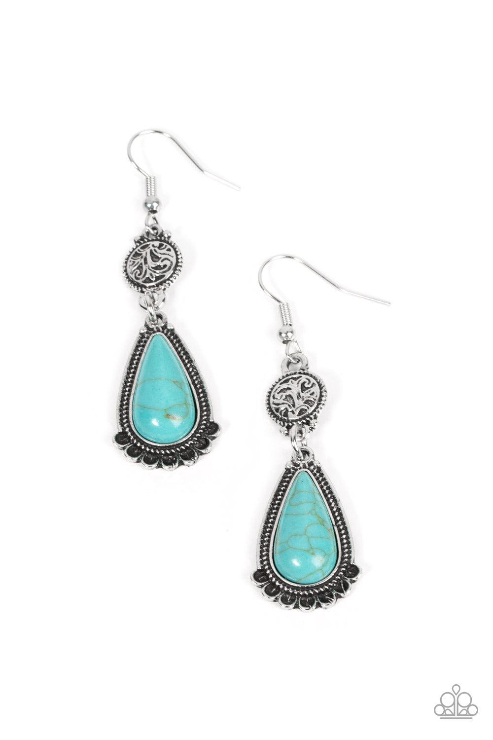 Montana Mountains Turquoise Blue Stone Earrings - Paparazzi Accessories- lightbox - CarasShop.com - Paparazzi Jewelry by Cara Jewels