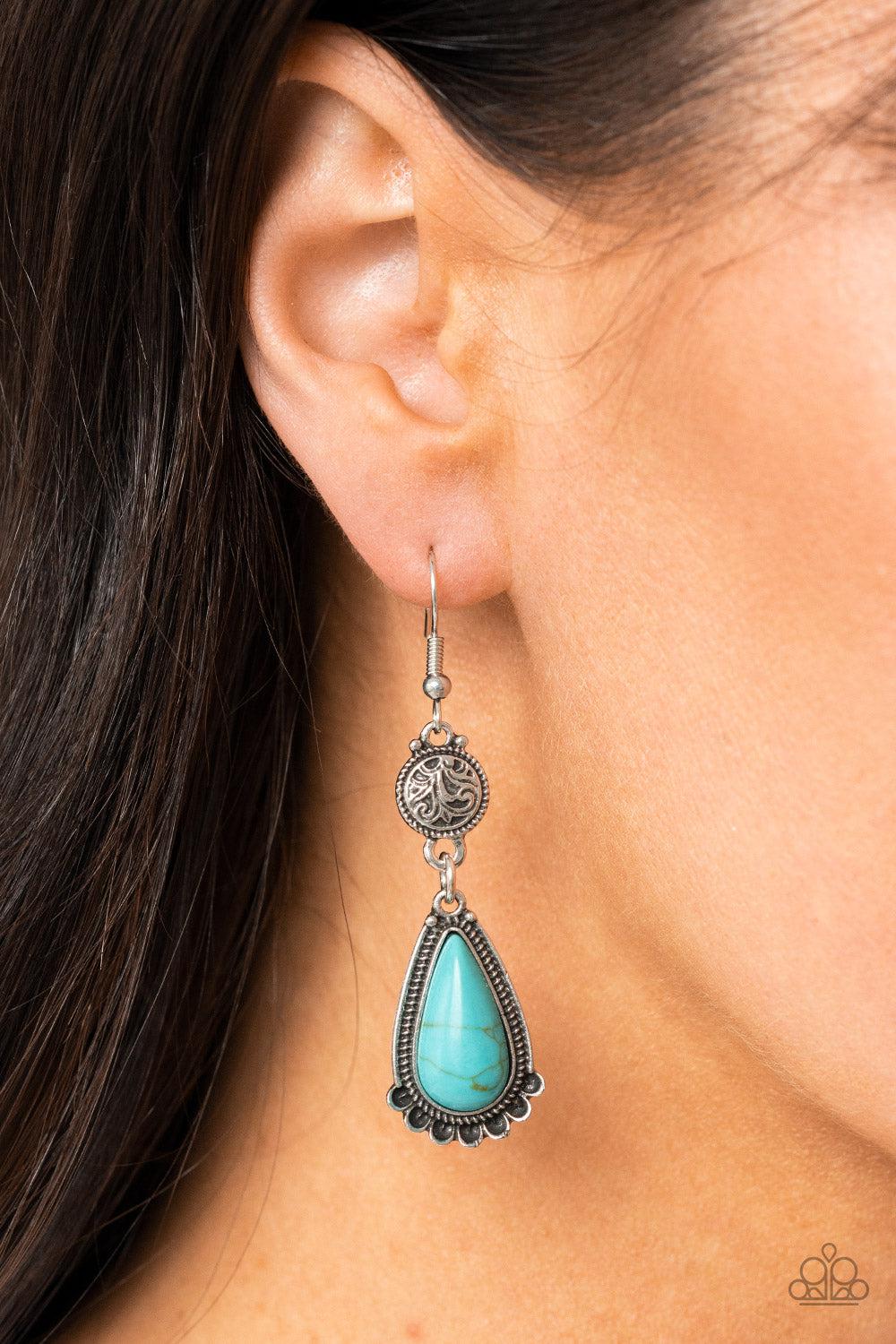 Montana Mountains Turquoise Blue Stone Earrings - Paparazzi Accessories- lightbox - CarasShop.com - Paparazzi Jewelry by Cara Jewels