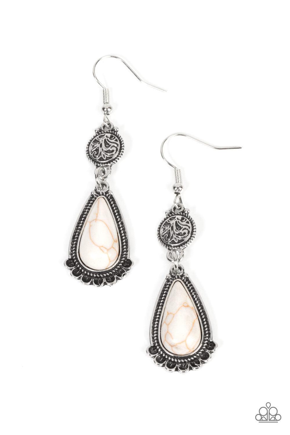 Montana Mountains White Stone Earrings - Paparazzi Accessories- lightbox - CarasShop.com - Paparazzi Jewelry by Cara Jewels
