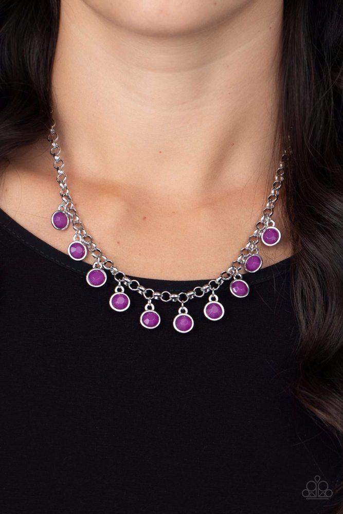 Moonbeam Magic Purple Necklace - Paparazzi Accessories- on model - CarasShop.com - Paparazzi Jewelry by Cara Jewels