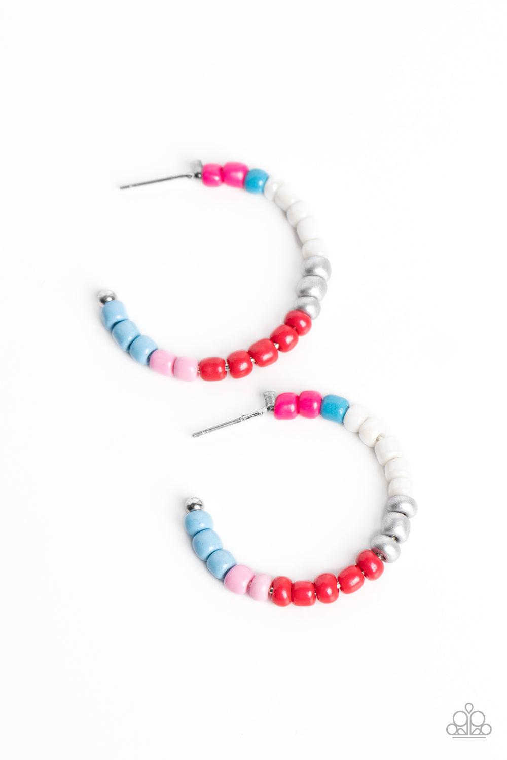 Multicolored Mambo Pink Multi Seed Bead Hoop Earrings - Paparazzi Accessories- lightbox - CarasShop.com - Paparazzi Jewelry by Cara Jewels