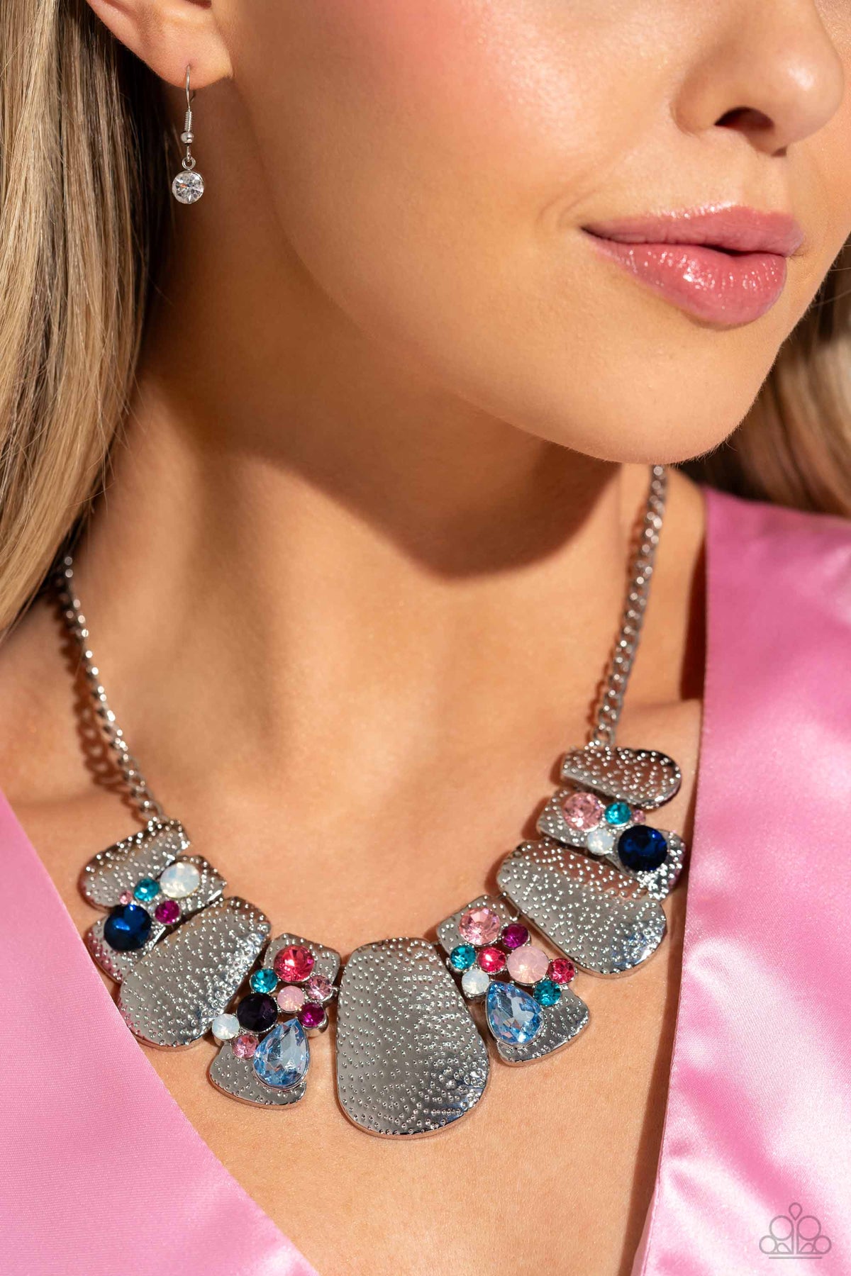 Multicolored Mayhem Multi Necklace - Paparazzi Accessories- on model - CarasShop.com - Paparazzi Jewelry by Cara Jewels