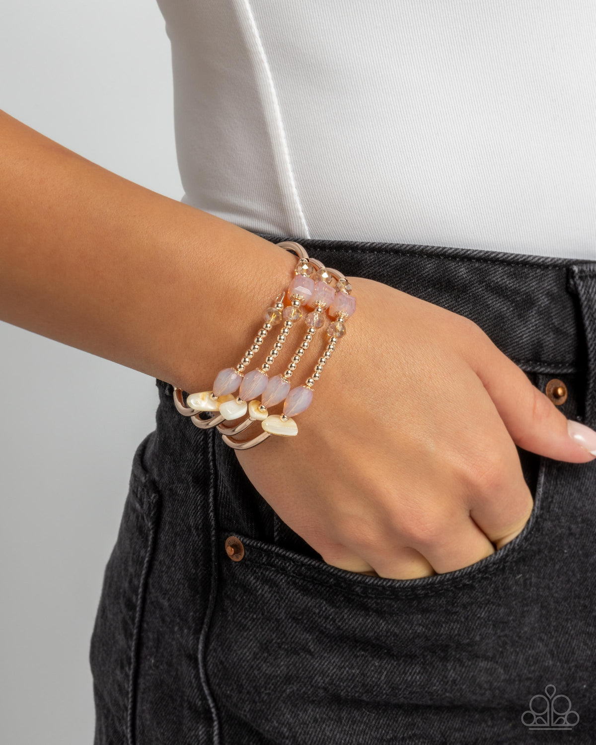 Multiple Choice Rose Gold Coil Bracelet - Paparazzi Accessories-on model - CarasShop.com - Paparazzi Jewelry by Cara Jewels