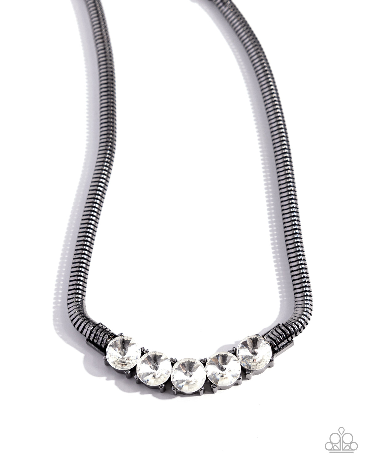 Musings Makeover Gunmetal Black & White Rhinestone Necklace - Paparazzi Accessories- lightbox - CarasShop.com - Paparazzi Jewelry by Cara Jewels