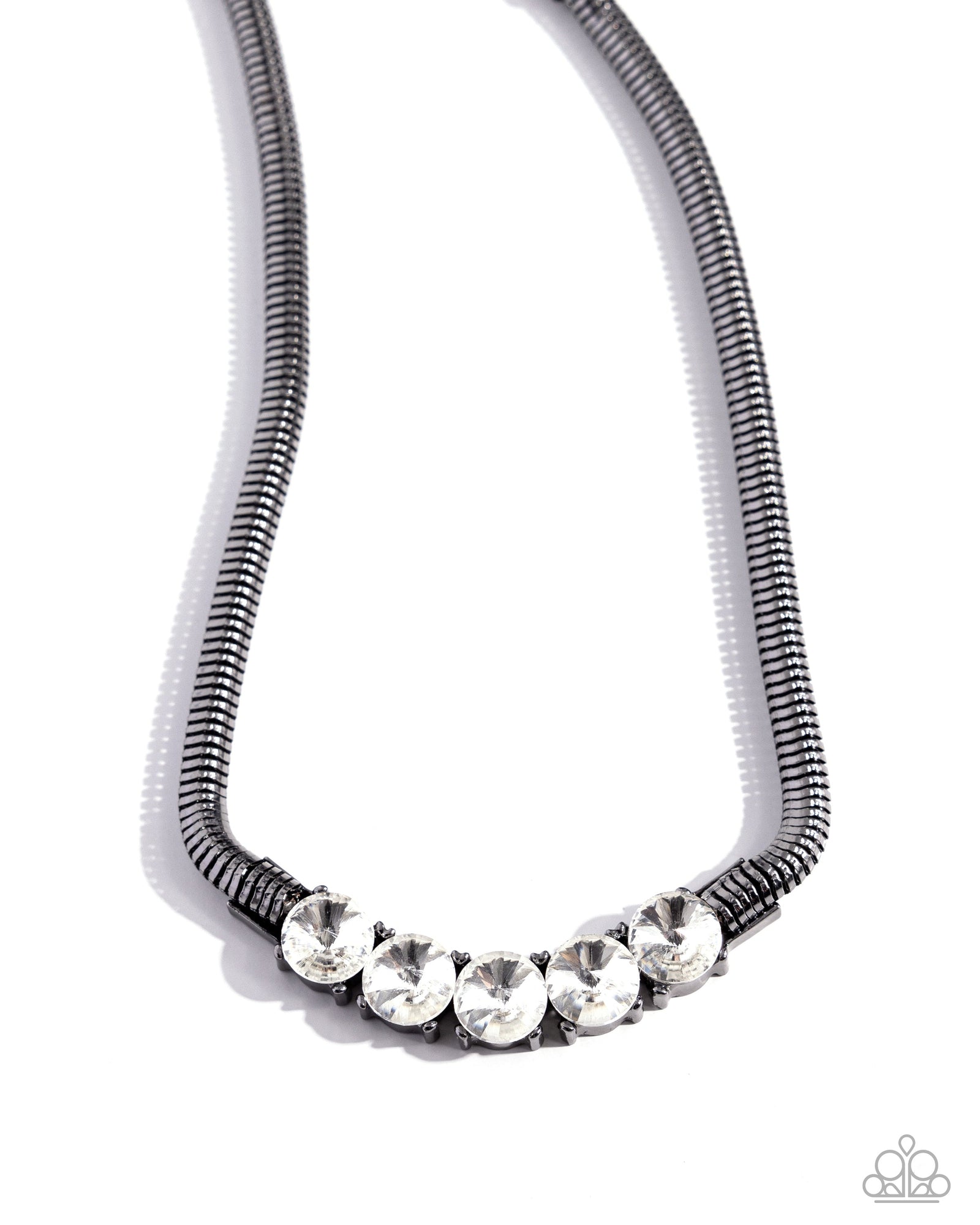 Musings Makeover Gunmetal Black & White Rhinestone Necklace - Paparazzi Accessories- lightbox - CarasShop.com - Paparazzi Jewelry by Cara Jewels