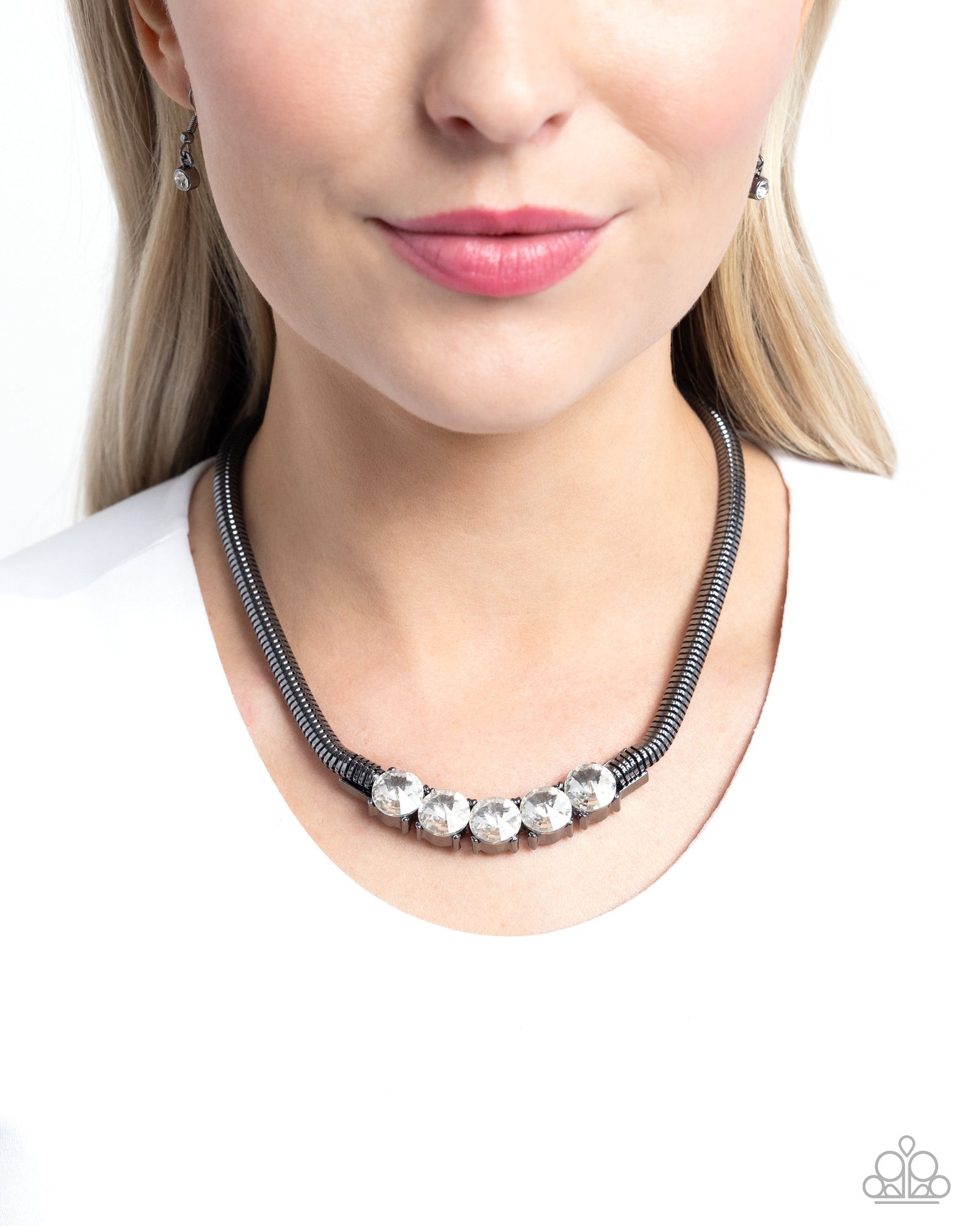 Musings Makeover Gunmetal Black & White Rhinestone Necklace - Paparazzi Accessories- lightbox - CarasShop.com - Paparazzi Jewelry by Cara Jewels