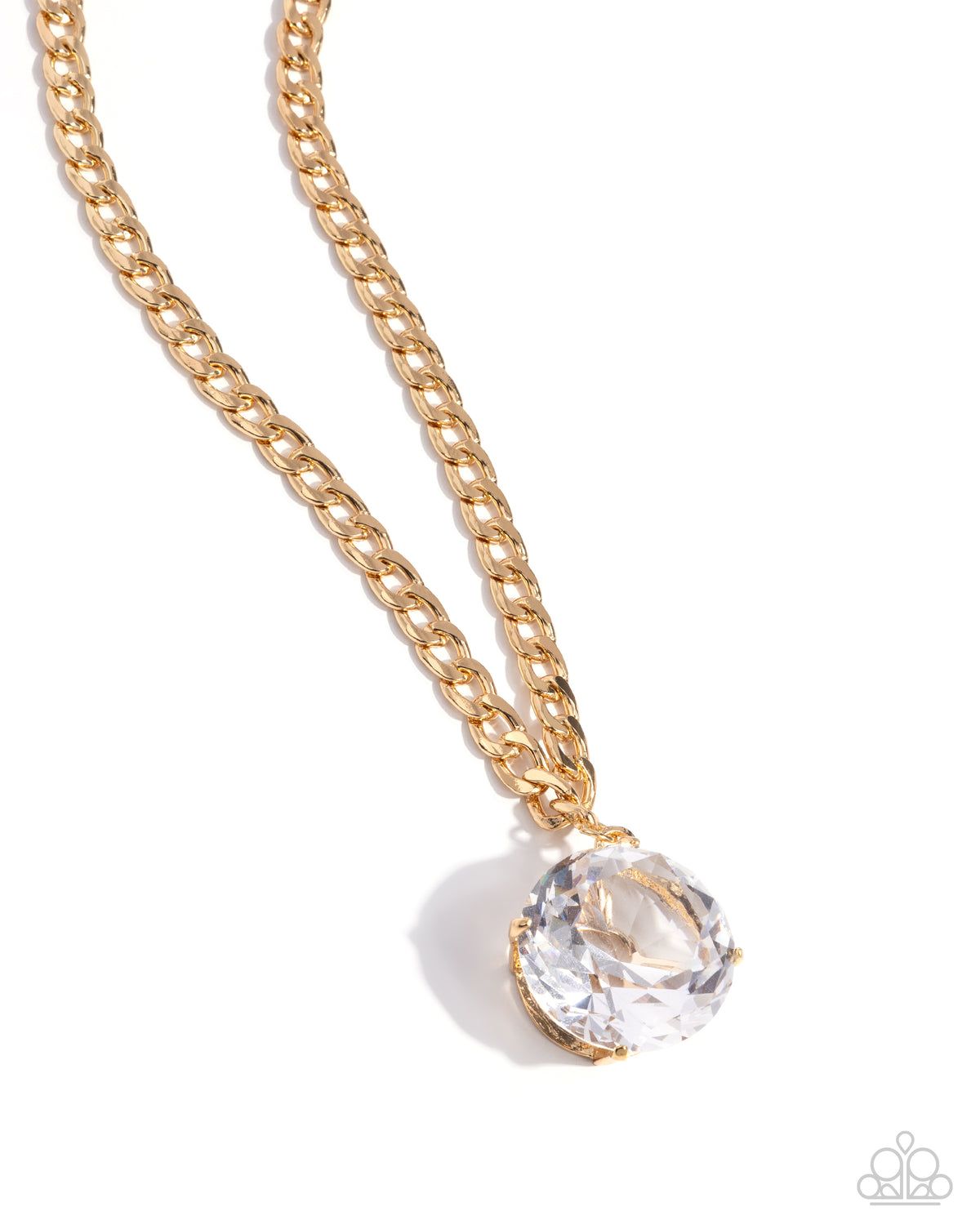 Musings State of Mind Gold & White Rhinestone Necklace - Paparazzi Accessories- lightbox - CarasShop.com - Paparazzi Jewelry by Cara Jewels