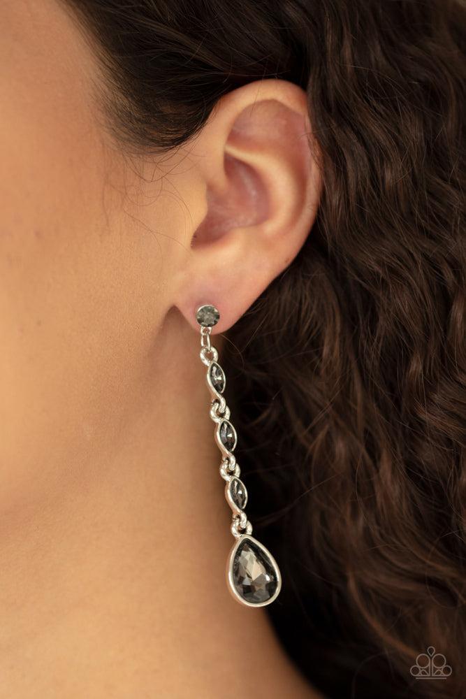 Must Love Diamonds Silver Earrings - Paparazzi Accessories- on model - CarasShop.com - Paparazzi Jewelry by Cara Jewels