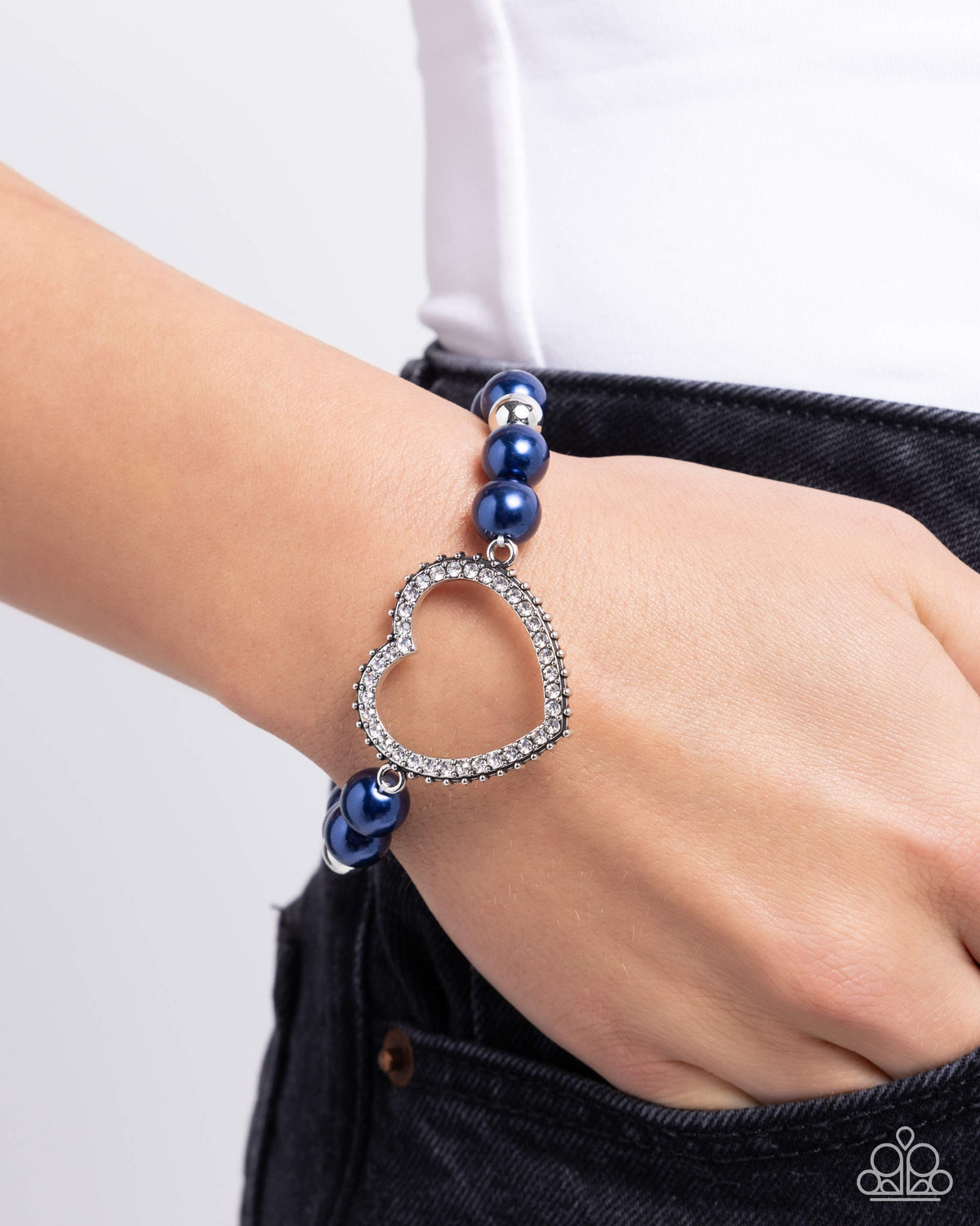 My Love, My Life Blue Pearl & Heart Bracelet - Paparazzi Accessories- on model - CarasShop.com - Paparazzi Jewelry by Cara Jewels