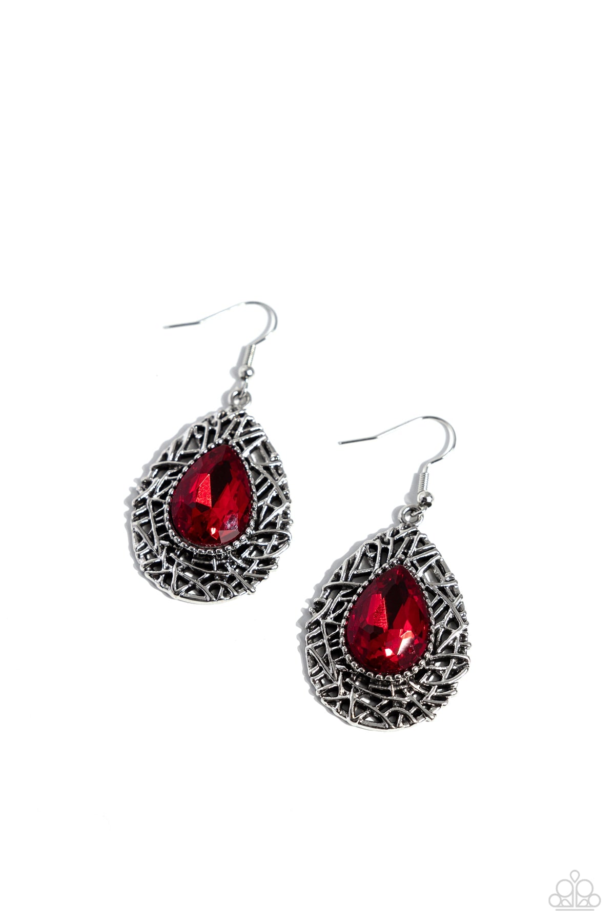 Nest Nouveau Red Rhinestone Earrings - Paparazzi Accessories- lightbox - CarasShop.com - Paparazzi Jewelry by Cara Jewels