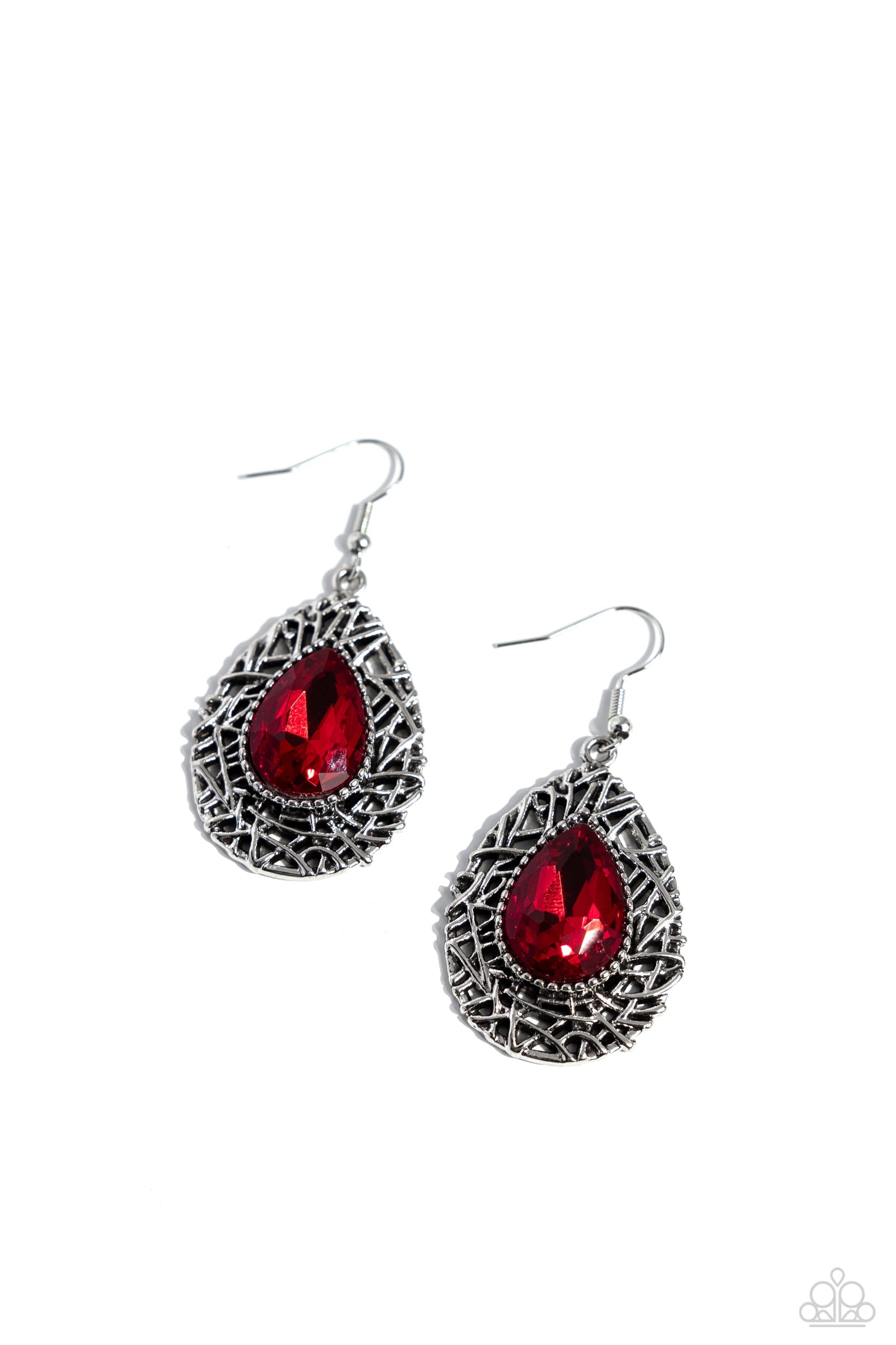 Nest Nouveau Red Rhinestone Earrings - Paparazzi Accessories- lightbox - CarasShop.com - Paparazzi Jewelry by Cara Jewels
