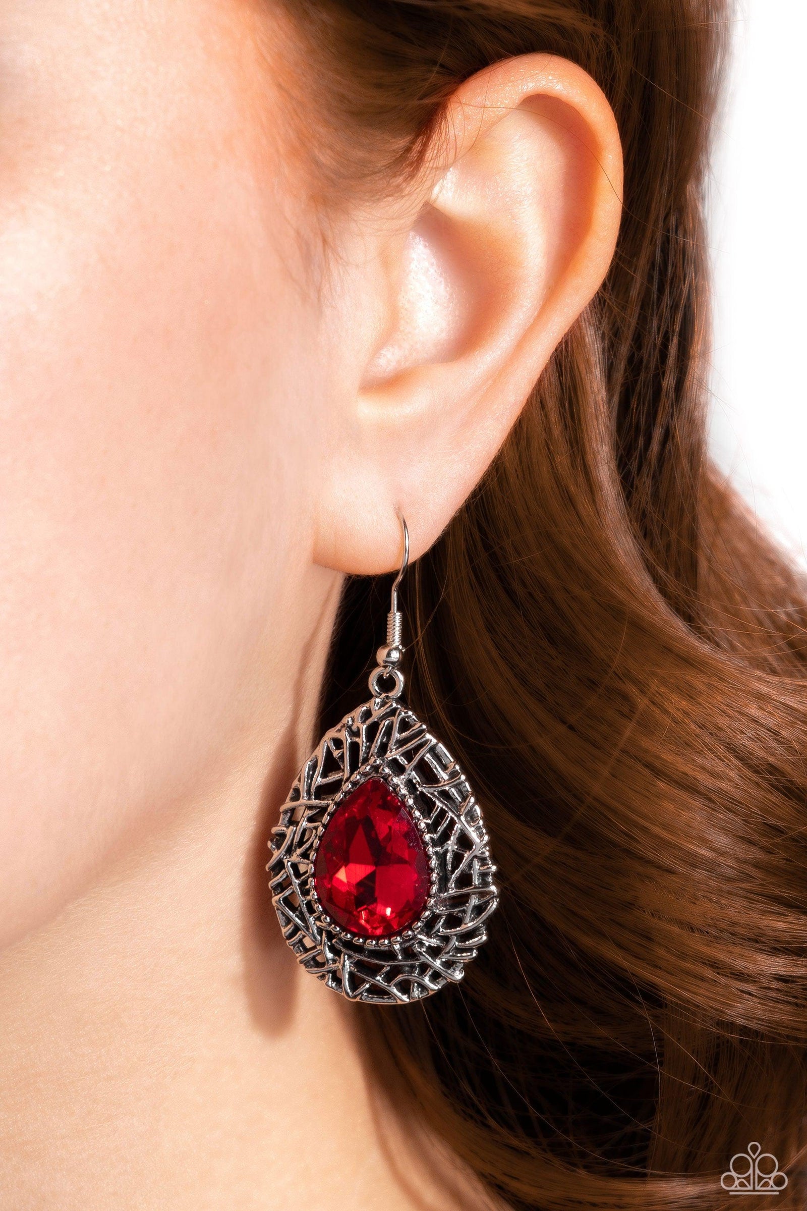 Nest Nouveau Red Rhinestone Earrings - Paparazzi Accessories- lightbox - CarasShop.com - Paparazzi Jewelry by Cara Jewels