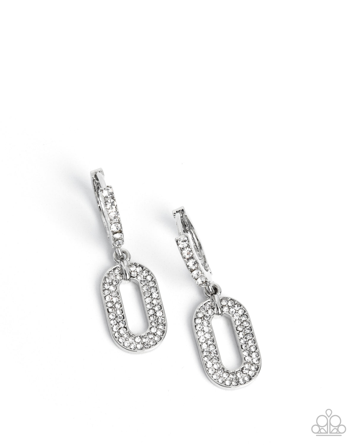 Next-Level Luminescence White Rhinestone Hinge Hoop Earrings - Paparazzi Accessories- lightbox - CarasShop.com - Paparazzi Jewelry by Cara Jewels