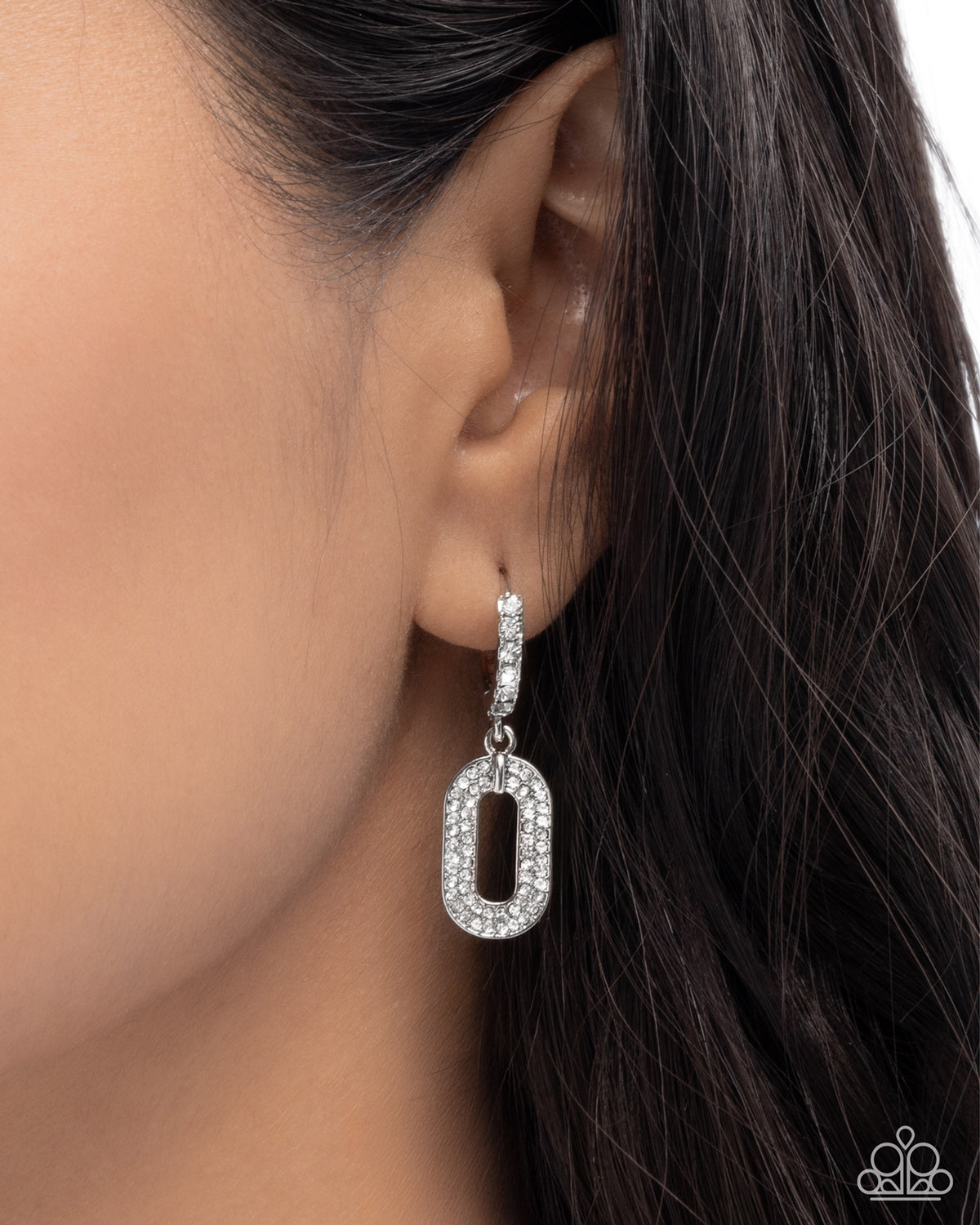 Next-Level Luminescence White Rhinestone Hinge Hoop Earrings - Paparazzi Accessories-on model - CarasShop.com - Paparazzi Jewelry by Cara Jewels