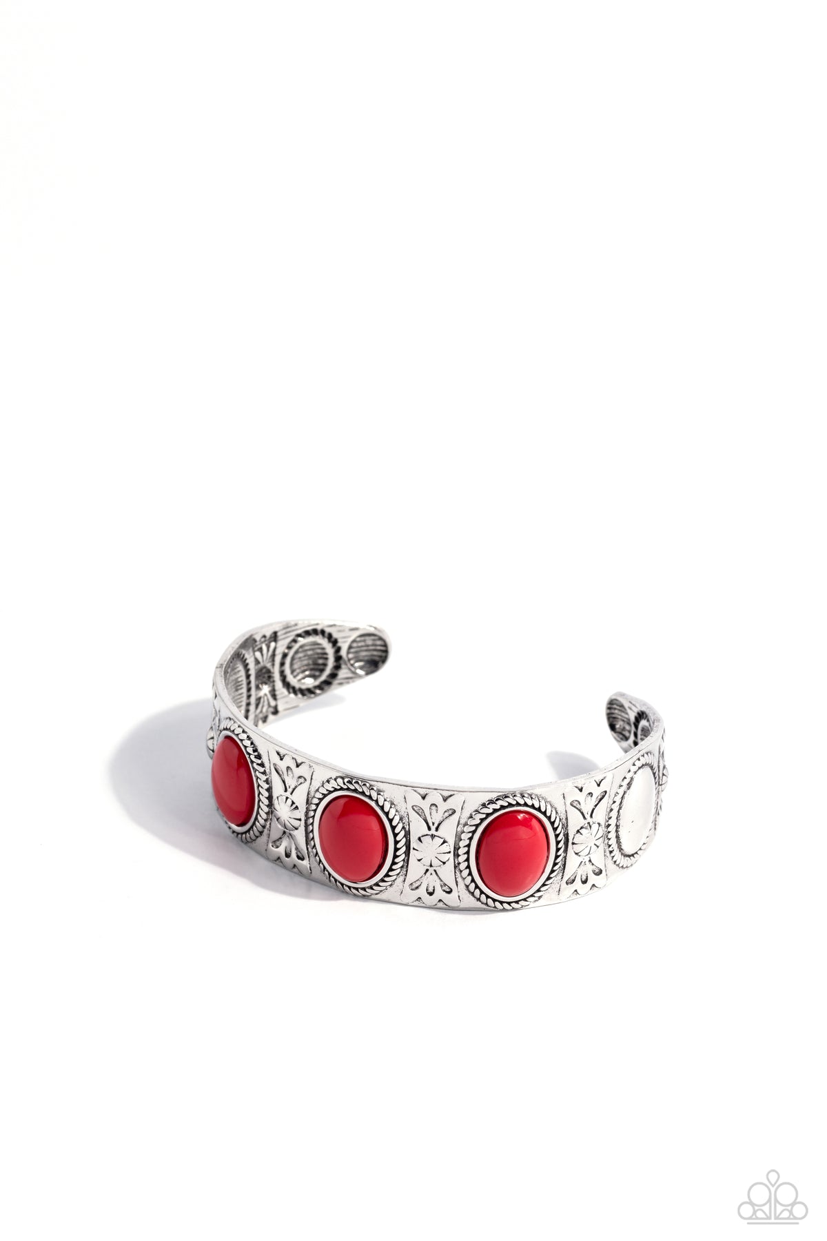 Next POP Model Red & Silver Cuff Bracelet - Paparazzi Accessories- lightbox - CarasShop.com - Paparazzi Jewelry by Cara Jewels