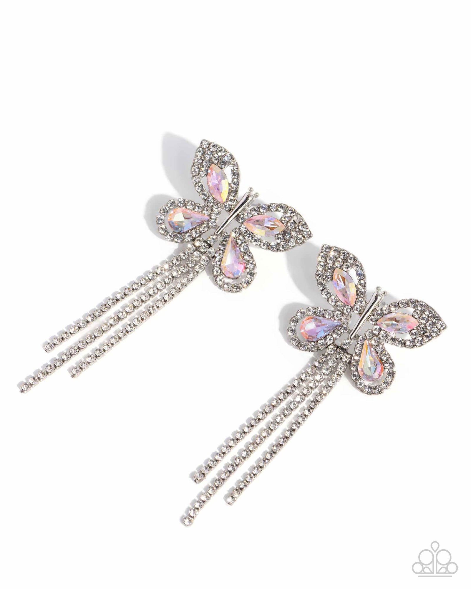 Next SOAR Pink Rhinestone Butterfly Earrings - Paparazzi Accessories- lightbox - CarasShop.com - Paparazzi Jewelry by Cara Jewels