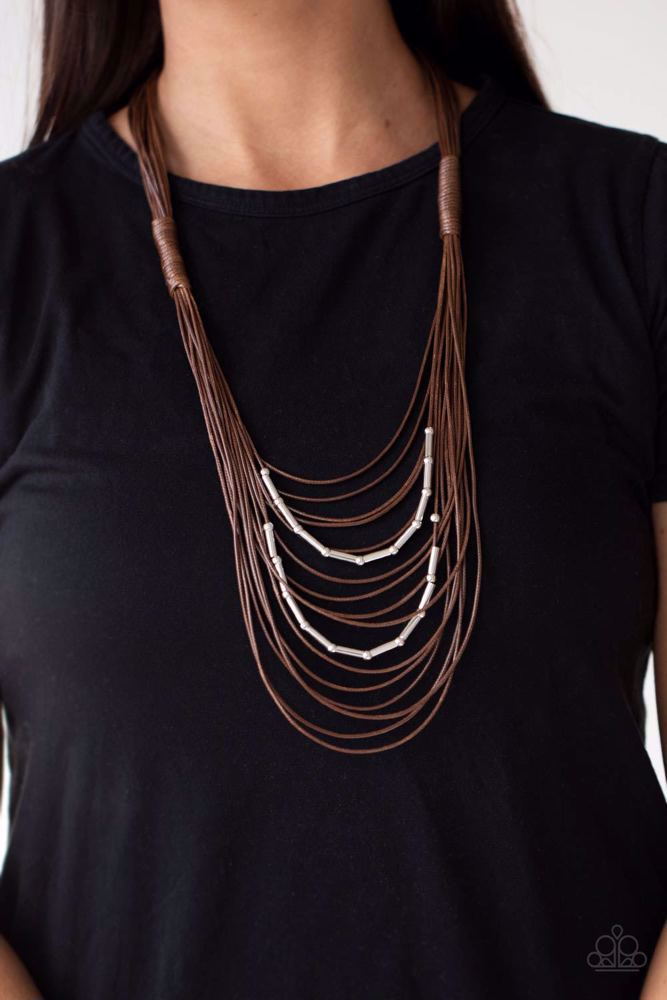 Nice CORD-ination Brown Necklace - Paparazzi Accessories- on model - CarasShop.com - Paparazzi Jewelry by Cara Jewels
