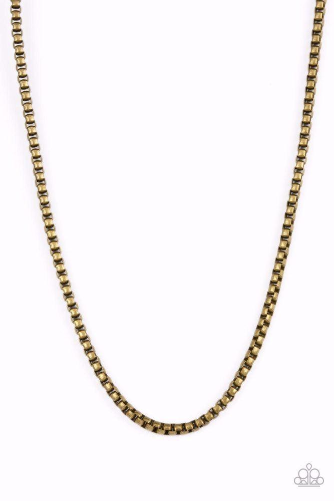 No ENDGAME in Sight Men's Brass Necklace - Paparazzi Accessories- lightbox - CarasShop.com - Paparazzi Jewelry by Cara Jewels