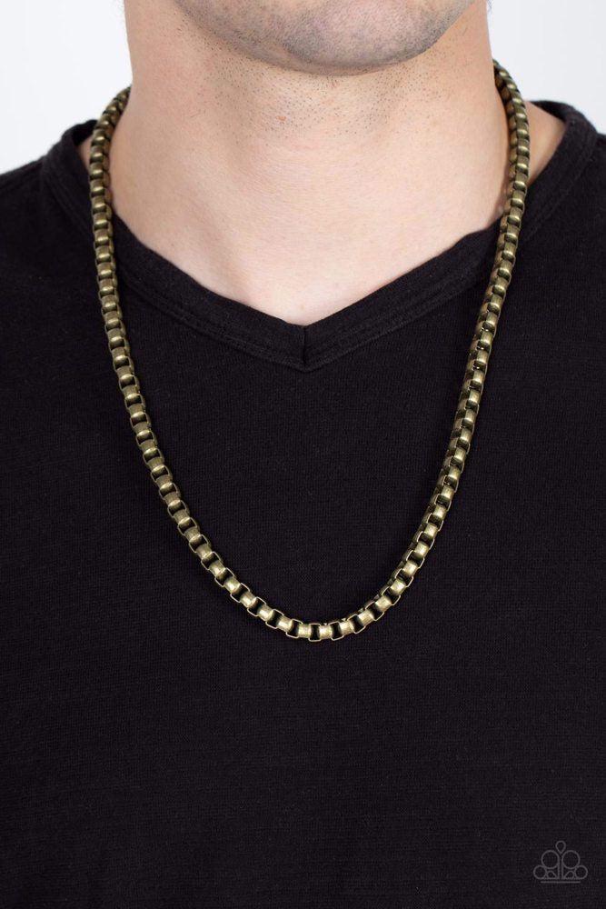 No ENDGAME in Sight Men's Brass Necklace - Paparazzi Accessories- lightbox - CarasShop.com - Paparazzi Jewelry by Cara Jewels