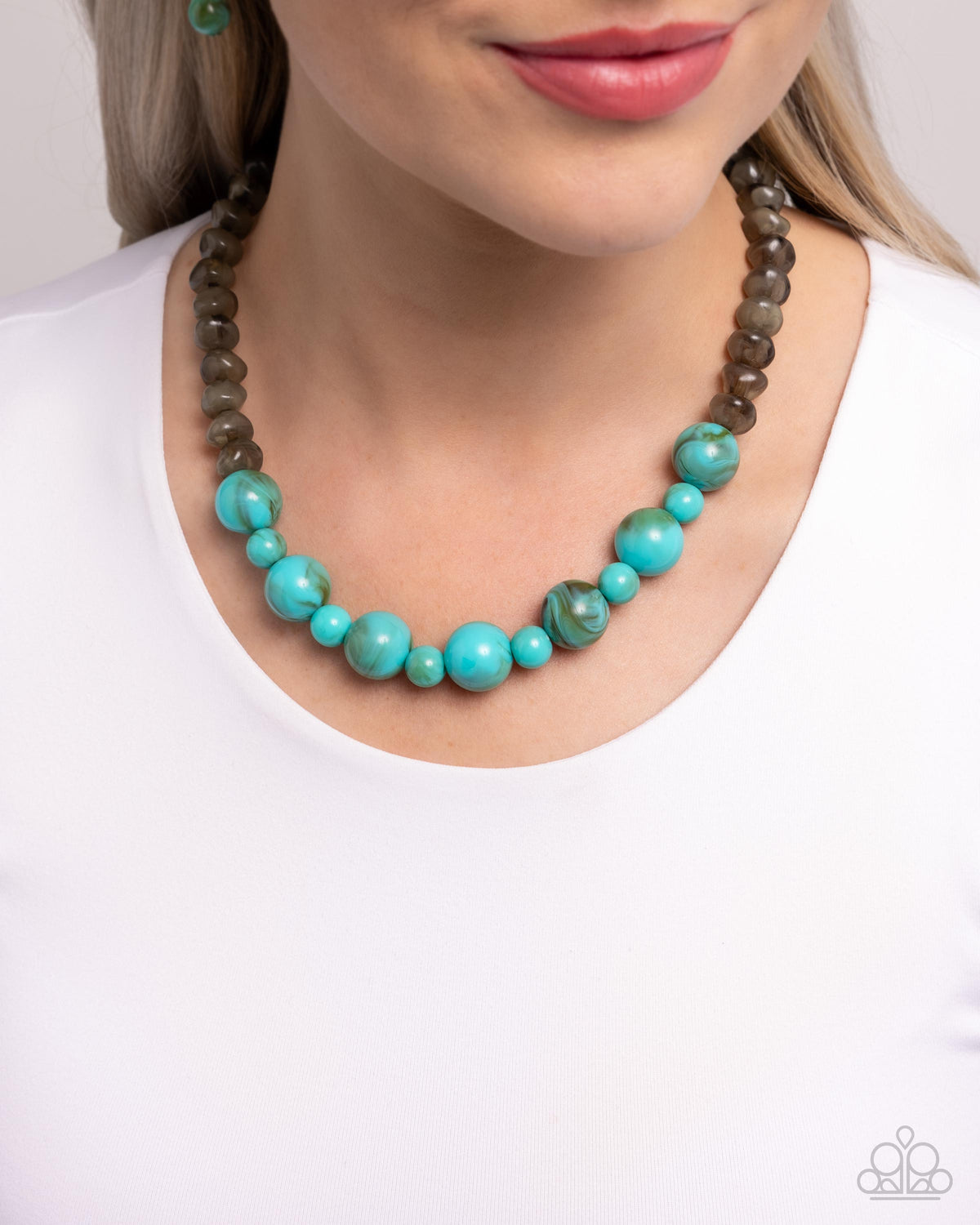 Not a Phase Turquoise Blue & Gray Necklace - Paparazzi Accessories- on model - CarasShop.com - Paparazzi Jewelry by Cara Jewels