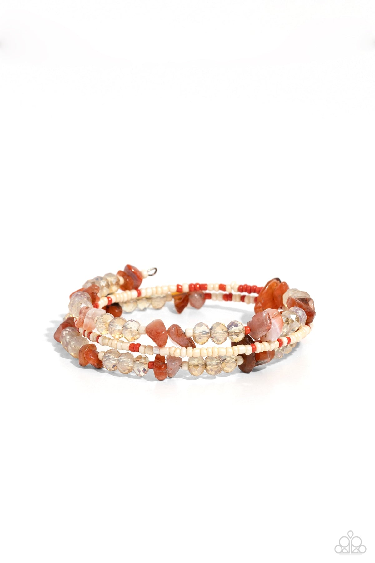 Notoriously Nuanced Orange Seed Bead & Stone Coil Bracelet - Paparazzi Accessories- lightbox - CarasShop.com - Paparazzi Jewelry by Cara Jewels